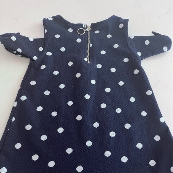 Zara Girls Navy Blue White Polka Dot Cold Shoulder Summer Dress Sz 4 - Picture 5 of 6